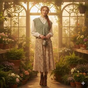 Chunky Cable Knit Cropped Sweater Vest V-Neck Sage Green Cottagecore Academia M